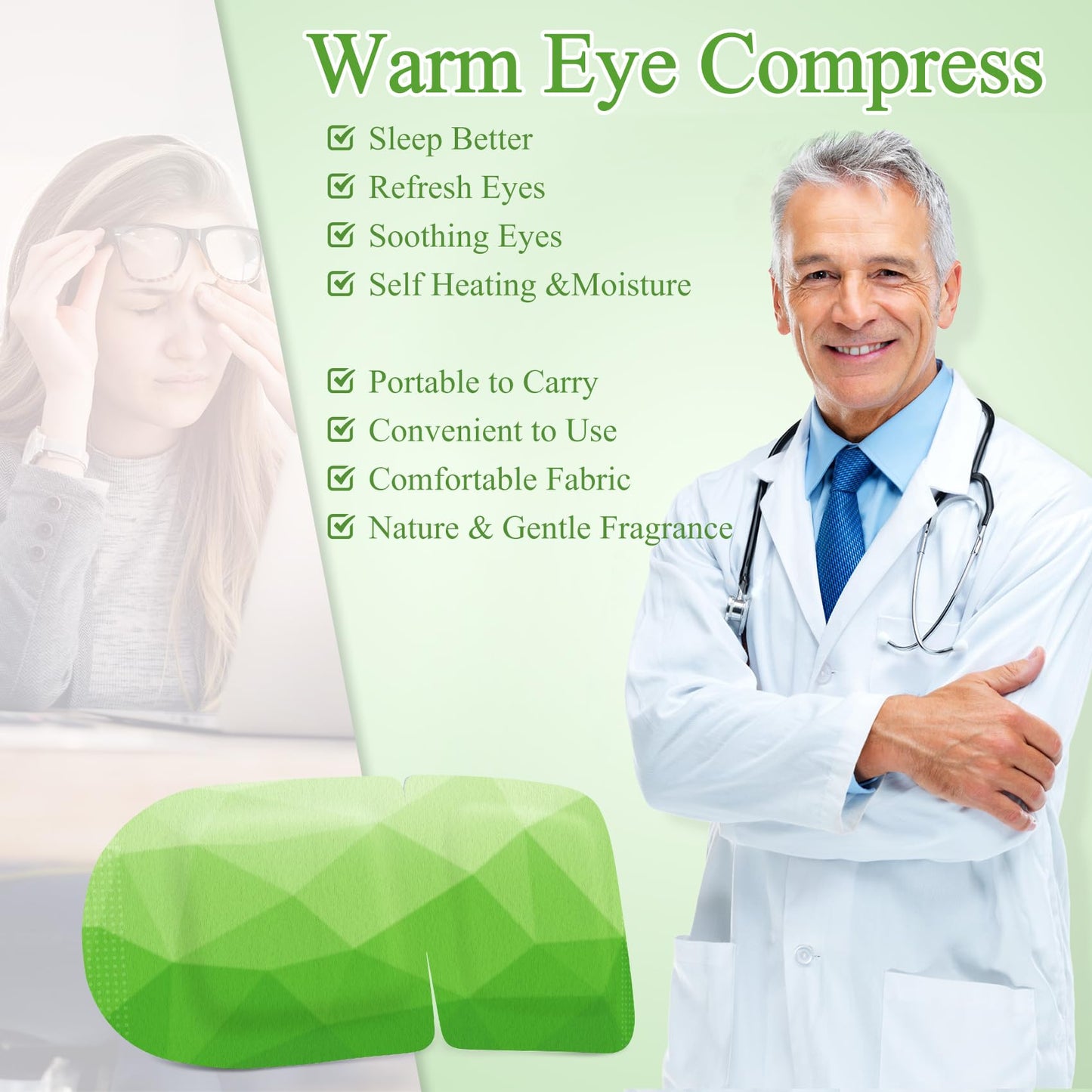 FRSHMORN Steam Eye Mask, Heated Eye Mask for Sleep, Warm Compress for Eyes, Self Heating Disposal Eye Mask Comfortable Sleep Mask for Home, Office, Spa, Travel Essentials (Green Tea, 32 Packs)