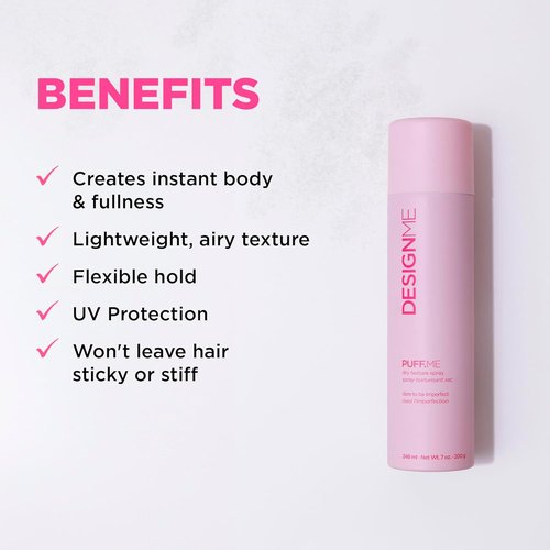 DESIGNME PUFF.ME Volumizing Dry Texture Spray - Light Hold Hairspray for Fine Hair | Color Safe & Paraben Free, 7 Oz