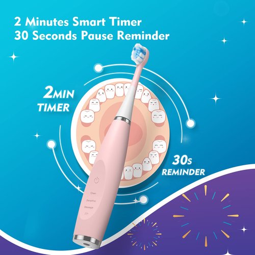 FUMEIKANG Kids Electric Toothbrushes Sonic Rechargeable Tooth Brush Gifts for Boys and Girls Smart Timer Power Toothbrush - 3 4 5 6 7 8 9 10 11 12