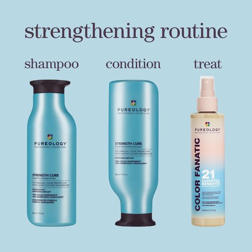 Pureology Strength Cure Shampoo & Conditioner Set - For Damaged or Color Treated Hair, Hair Strengthening & Prevents Breakage, Seals Split Ends, Vegan, 33.8 Fl Oz