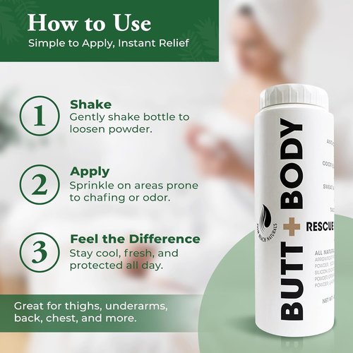 Palm Beach Naturals Butt & Body Rescue Powder - Talc-Free Whole Body Deodorant for Men & Women | Absorbs Sweat & Controls Odor - 4oz