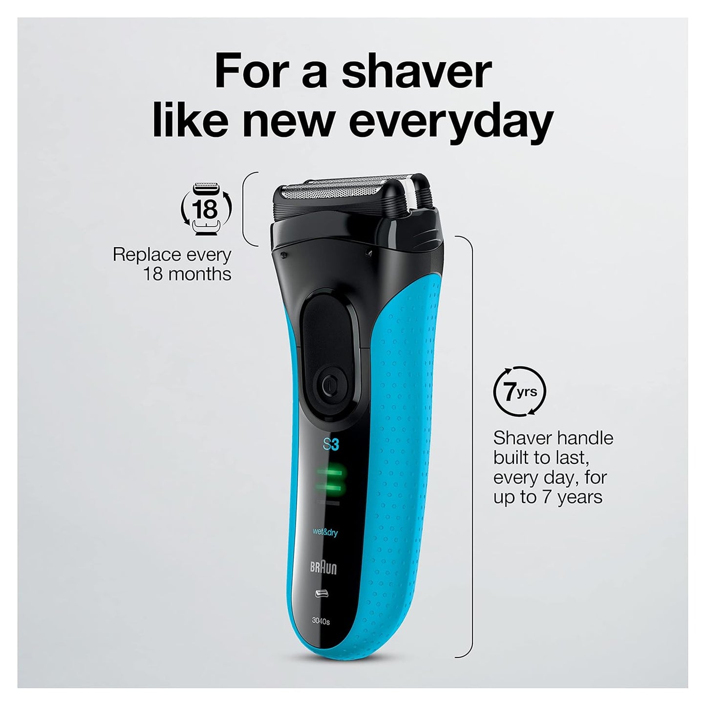 Braun Electric Series 3 Razor - Rechargeable Wet & Dry Foil Shaver with Precision Trimmer | Blue/Black, 4 Piece