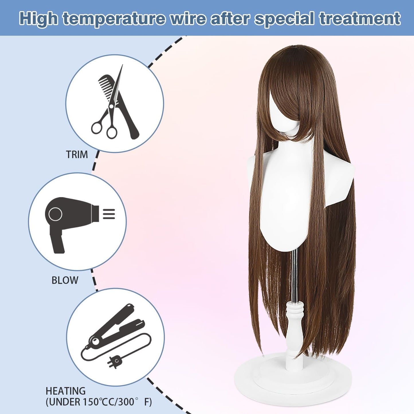 UTIEHD 100cm / 40 Inch Long Wig, Universal Anime Costume Cosplay Wig, Perfect for Party, Daily-Use, Festivals, and Halloween, Great for TV, Film, Anime Game Character Cosplay (Chestnut Brown)