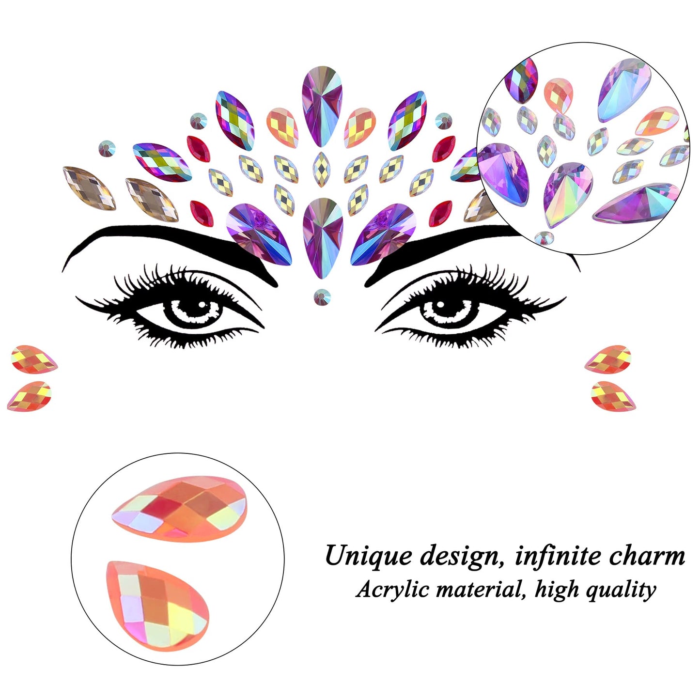 SIQUK 20 Sets Face Jewels Stick on Face Gems Rave Face Jewel Stickers Rhinestones Face Crystal Eye Jewels for Festival Rave Carnival Party