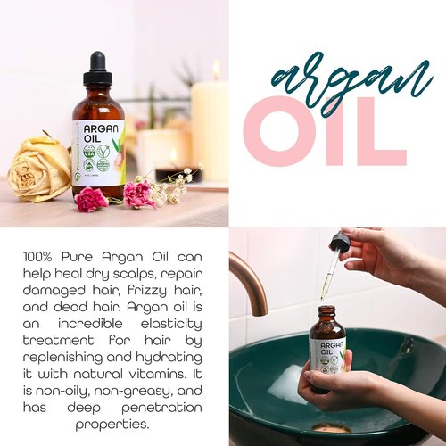 Premium Nature Argan Oil - 100% Pure Cold Pressed Hair Serum for Growth & Moisturizing | 4 oz