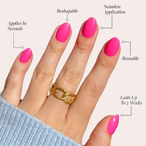 Glamnetic Press On Nails - Hot Pink | Opaque Bright Neon Pink Short Oval Fake Nails, Salon Quality | 15 Sizes - 30 Nail Kit with Glue