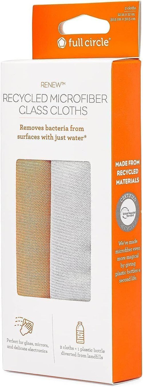 Full Circle Renew Collection Glass Cleaning Cloths - Eco-Friendly Recycled Microfiber, Set of 2 | Multicolor