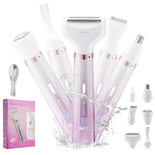 Electric Razors Shavers for Women, Bikini Trimmer 5 in 1 Electric Shaver Razor for Women Wet/Dry Face Razors for Face Nose Eyebrow Arms Armpit Legs Pubic Area Painless Facial Hair Removal for Women