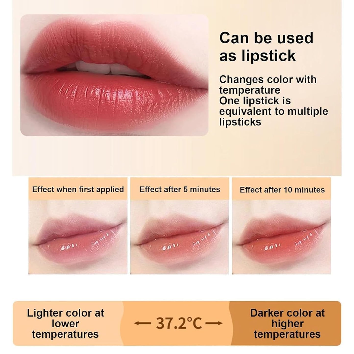 Transferproof Color Changing Lipstick for Women, Gold Crystal PH Lipstick Color Changing, Clear Lip stick That Changes Color (1PCS)