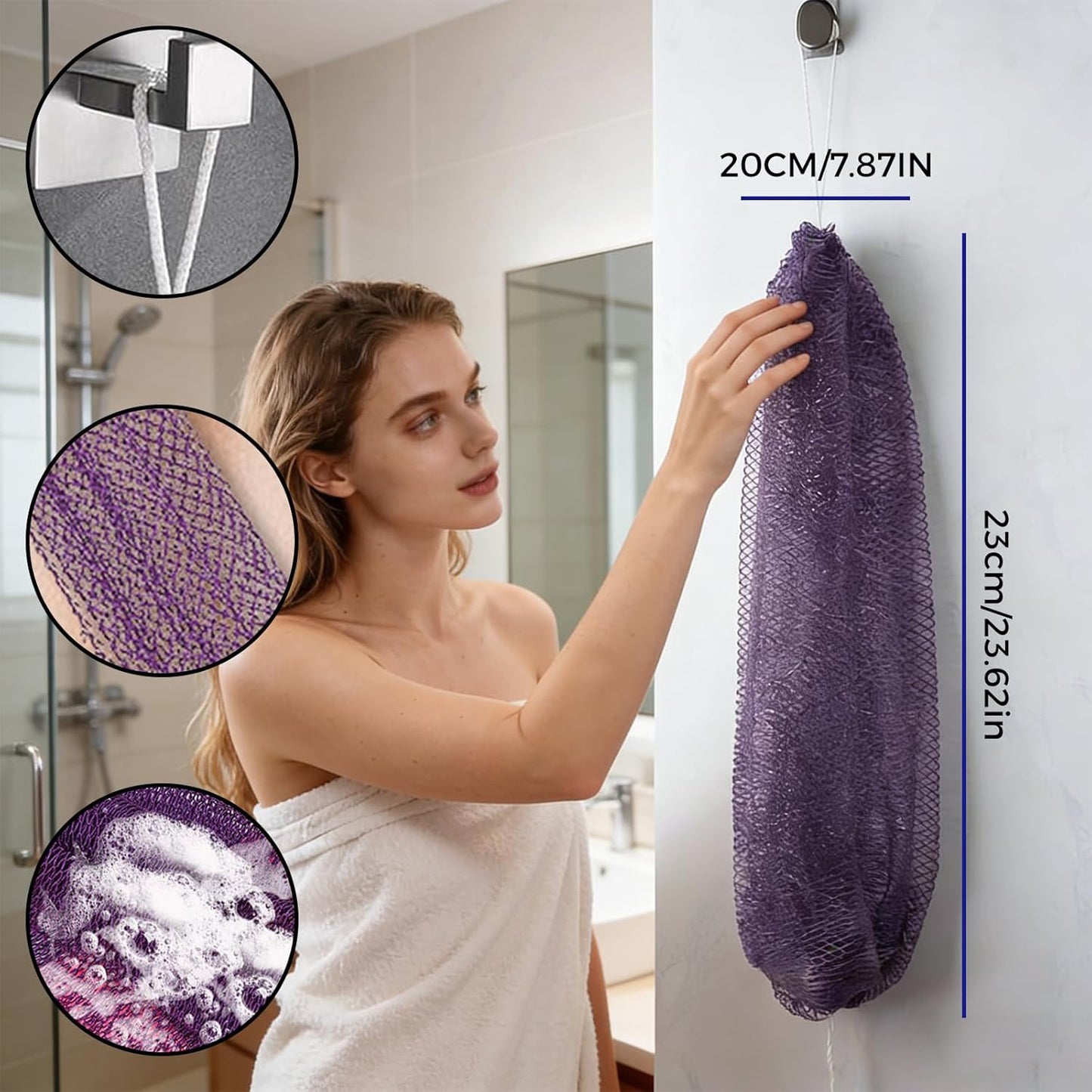 Skiennix African Net Sponge - 2PCS Exfoliating Body Scrubber | Blue & Black Bath Loofah for Smooth Skin