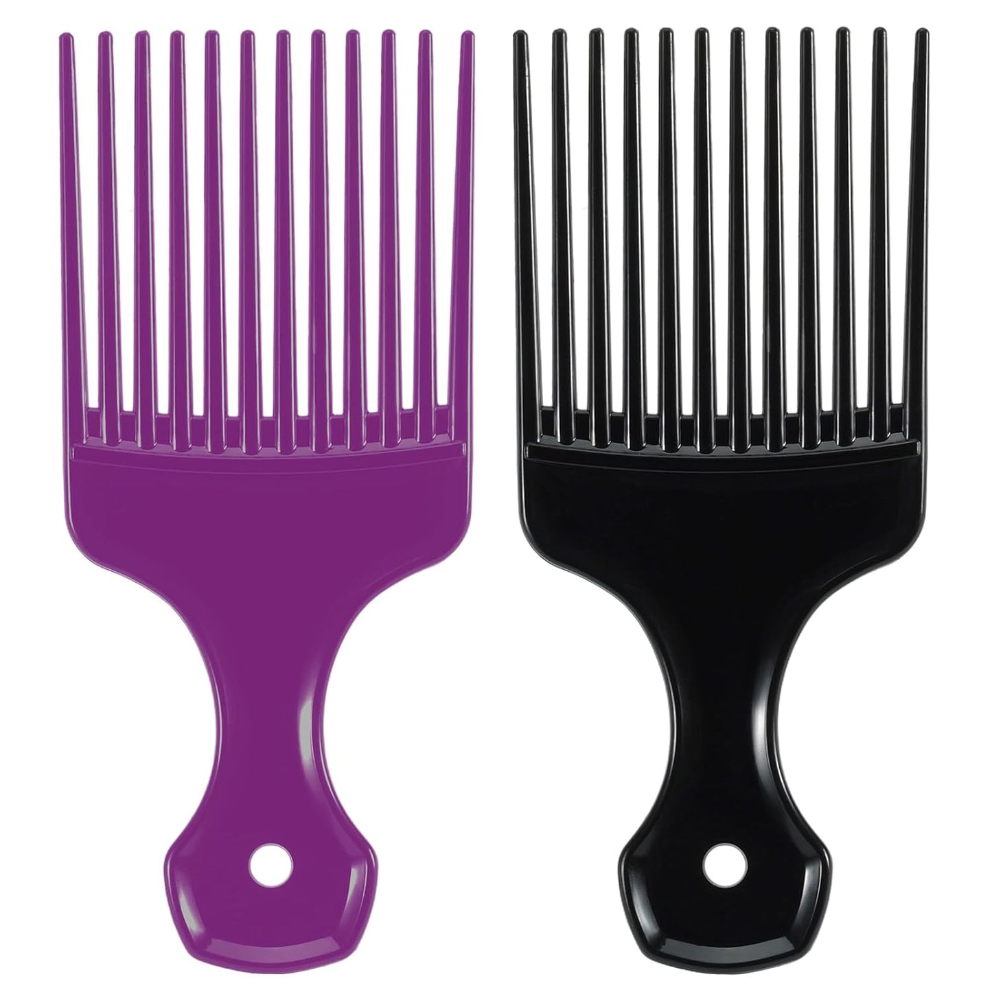 SIMPOR Hair Pick Comb Set - Wide Tooth Detangling Picks for Curly & Afro Hair | 2 Pcs in Purple & Black