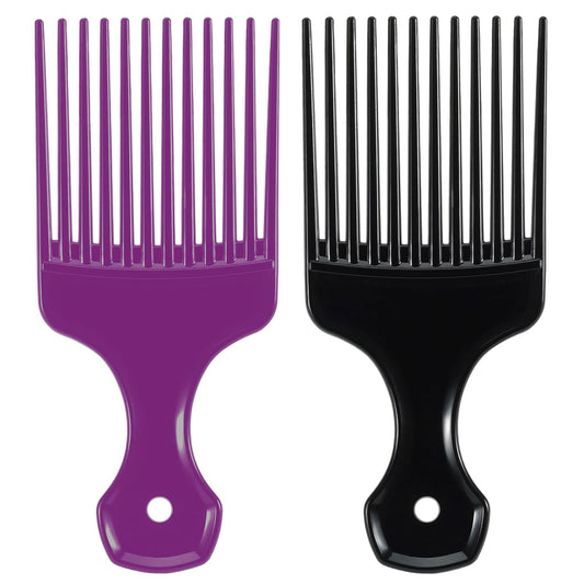 SIMPOR Hair Pick Comb Set - Wide Tooth Detangling Picks for Curly & Afro Hair | 2 Pcs in Purple & Black