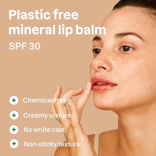 ATTITUDE Oceanly Tinted Lip Balm - SPF 30, EWG Verified, Plastic-Free, Vegan, Baby Rose, 0.3 Ounce
