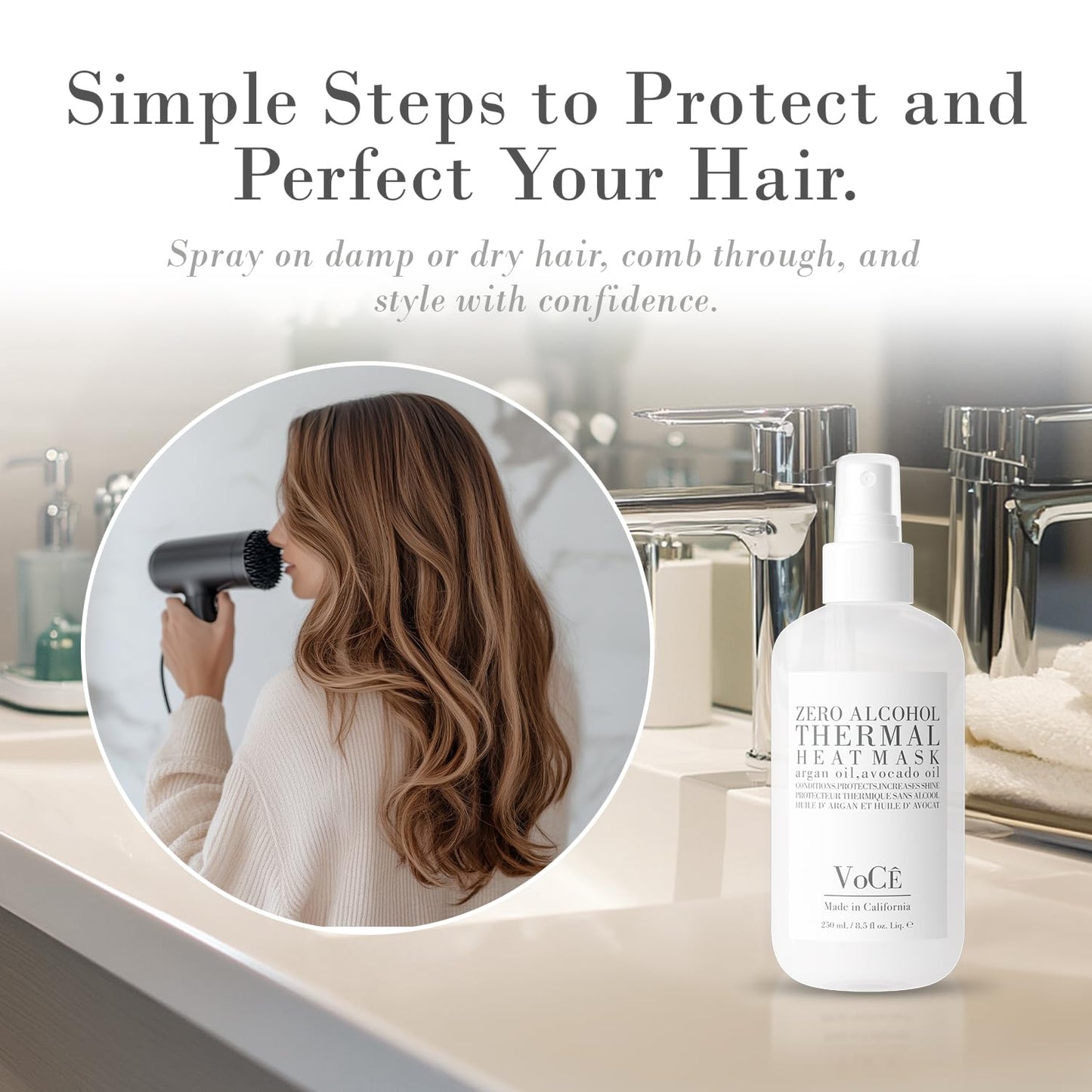 VoCÊ Thermal Protection Haircare Spray | Natural Heat Protectant for Hair | Memory Retention, Anti-Frizz, Non-Toxic, Cruelty-Free, Vegan (8.5 oz | 250 ml)