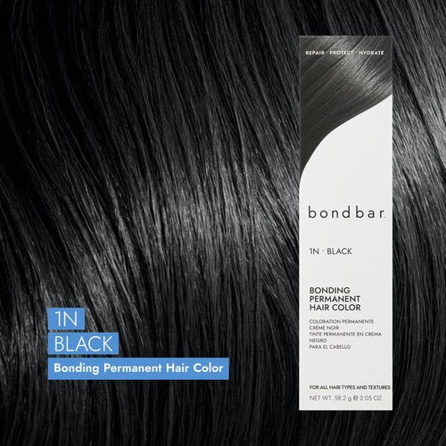 Bondbar 1N Black Hair Color - Vegan Permanent Creme Dye with Built-In Bonding, 2.05 Oz