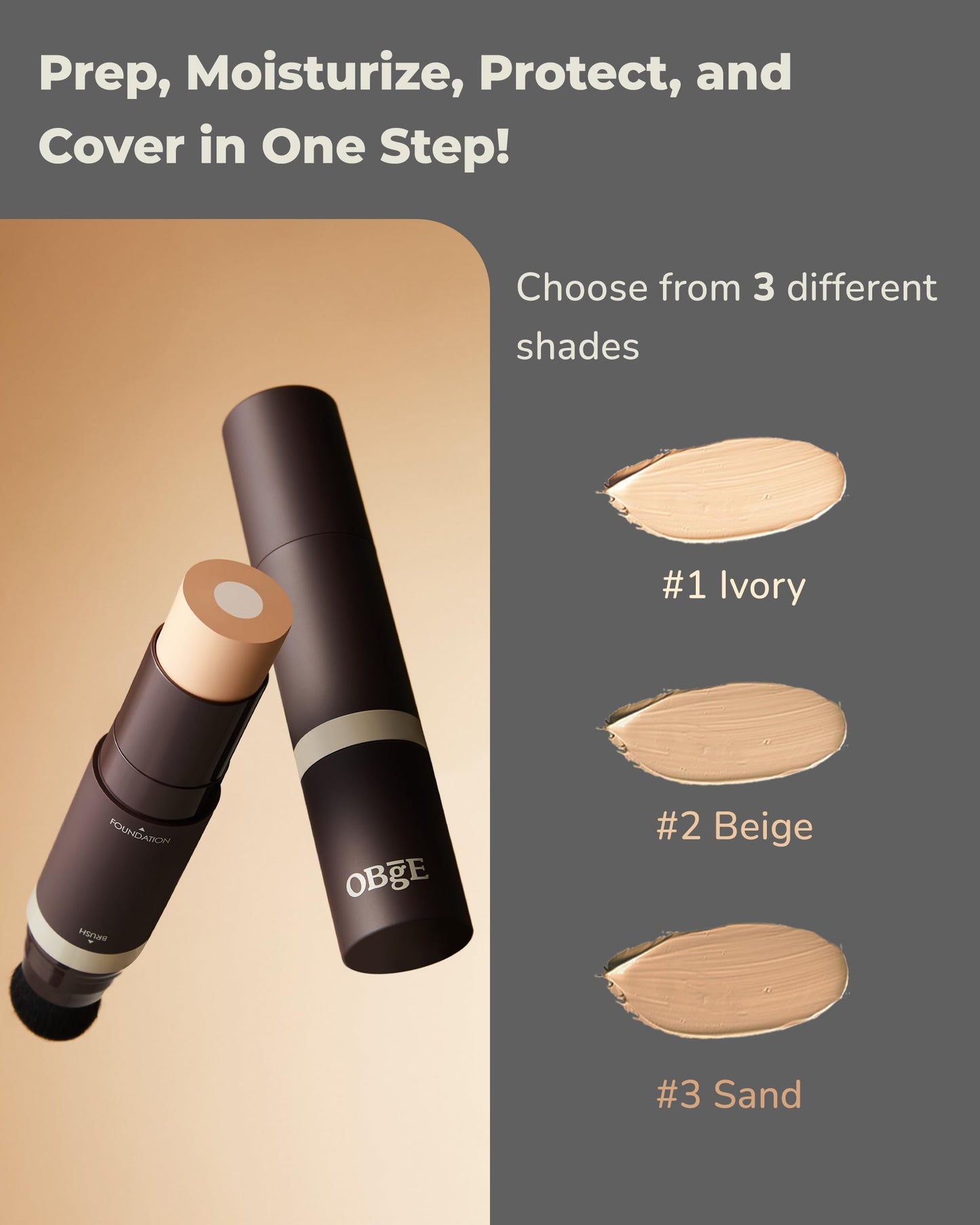 OBgE Natural Cover Foundation #21 (Ivory, 0.5oz) - Stick Foundation with Brush for Flawless Skin Tone Correction and Coverage. Long-Lasting Wear for Daily Use.
