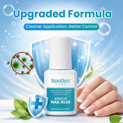 Beetles 10ml Super Strong Nail Glue for Press On Nails, Nail Tips Acrylic Nails, Quick Dry Brush On Glue for Press On Fake Nails, Upgraded Formula Long Lasting, No UV Needed for Beginners DIY Home