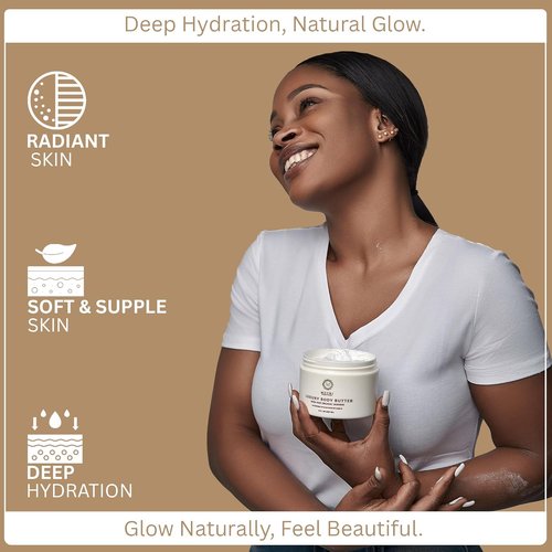 MZURI Body Butter - Whipped Shea & Island Vanilla Blend, Fast-Absorbing Moisturizer for Glowing Skin - 8 Fl. Oz