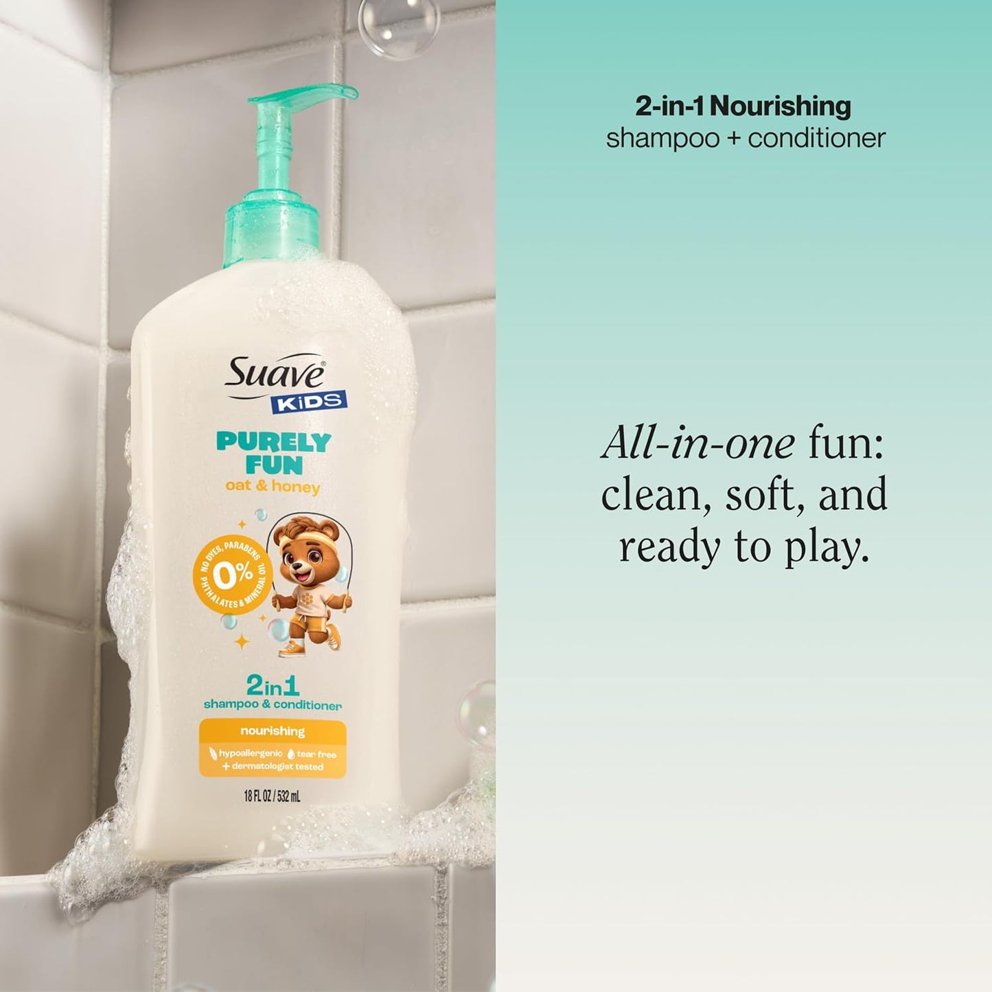 Suave Kids 2-in-1 Shampoo & Conditioner - Tear-Free, Hypoallergenic Hair Care for Sensitive Scalps | 18 FL OZ, 6 Count