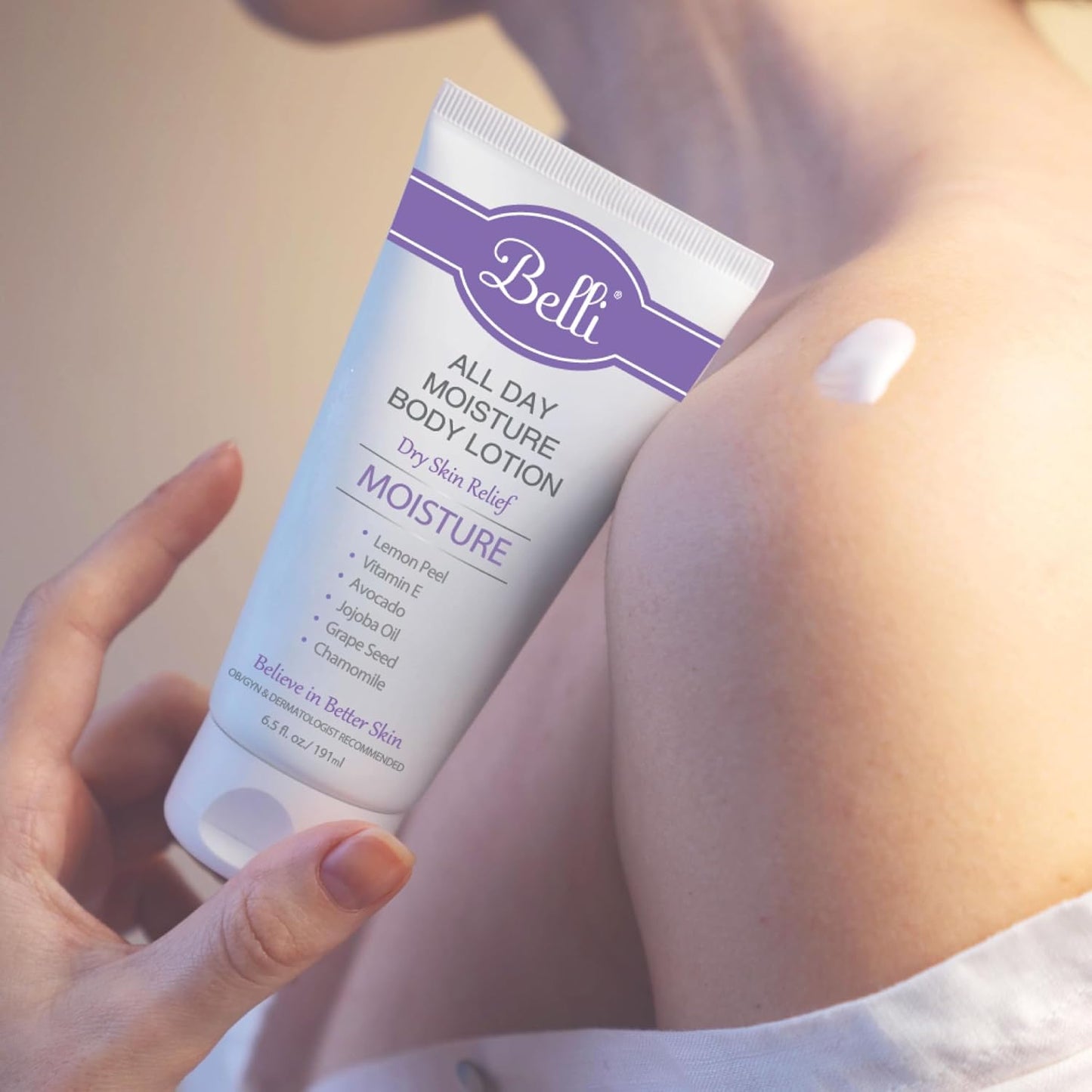 Belli Skincare All Day Moisturizer - Hydrating Body Lotion for All Skin Types | 6.5 Oz, Vegan & Pregnancy Safe