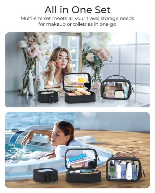 BAGSMART Clear Makeup Bag - TSA Approved Toiletry Bag with Handle Large Opening, Water-Resistant Durable PVC Clear Toiletry Bags for Traveling Travel Essentials (Pink)