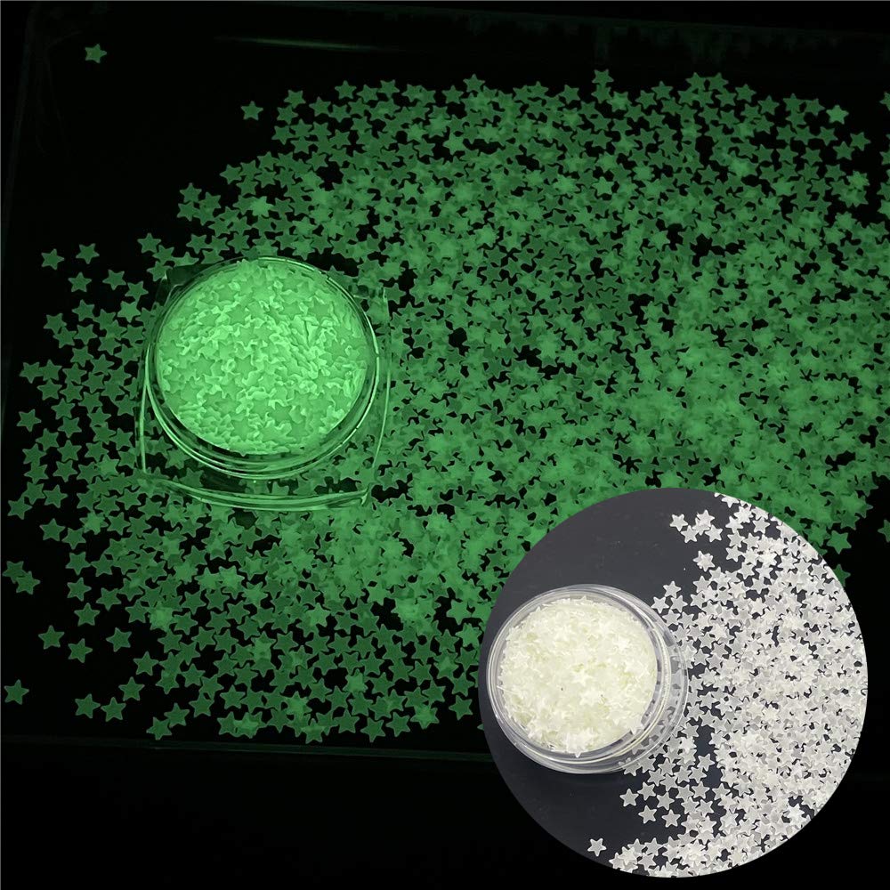 PrettyG 5 Boxes Set Luminous Star Nail Art Glitter Glow in The Dark 3D Sparky Star Shape Glitter Stickers for Resin DIY Making Art Craft Nail Nightclub Decoration Accessories Set4