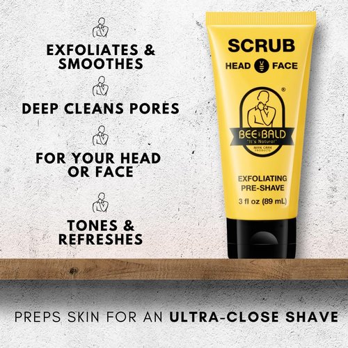 Bee Bald SCRUB Exfoliating Pre-Shave - Deep Cleanse & Remove Pore Clogging Dirt, 3 Fl Oz