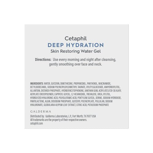 Cetaphil Deep Hydration Water Gel - 72 Hour Moisturizer with Hyaluronic Acid | 1.7 oz for Sensitive Skin