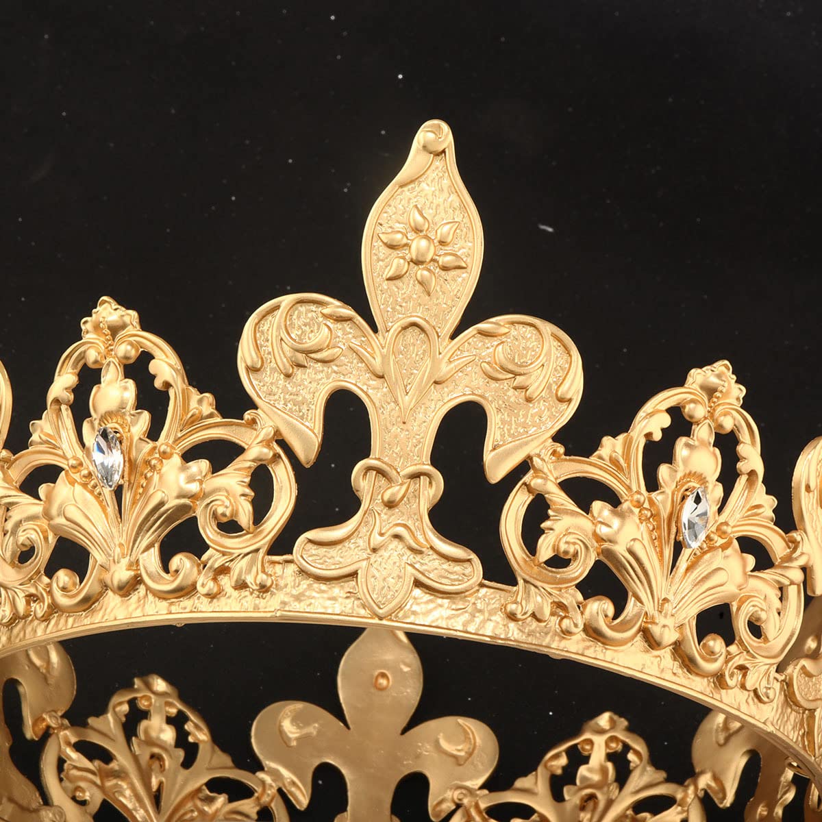 Alloy Rhinestone King Queen Round Crown Party Hair Accessories For Birthday Wedding Prom Pageant Photography Halloween (Gold)