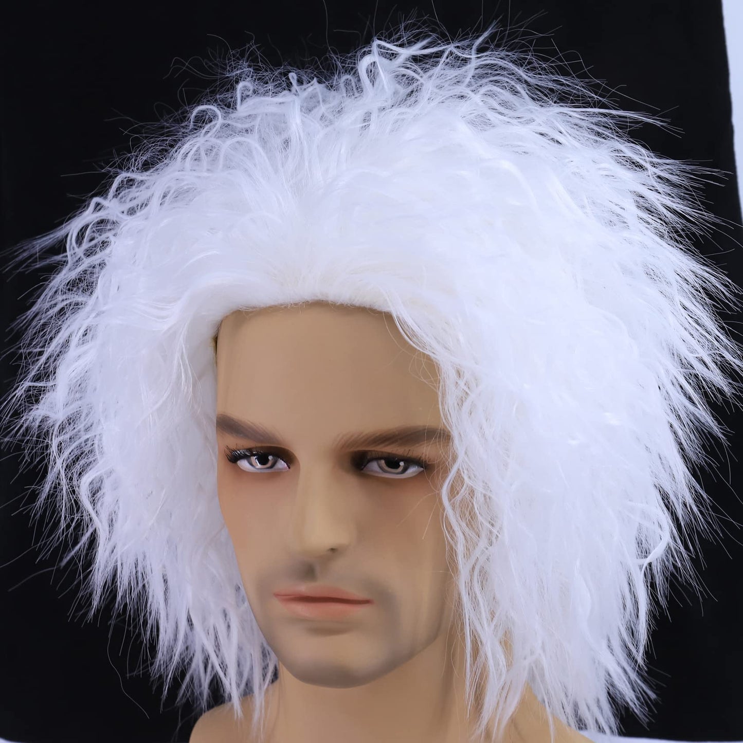 Hulaidywig Short Spiky Layered Anime Halloween Costume Cosplay Wig for Adult Men/Women + Wig Cap (White Curly)