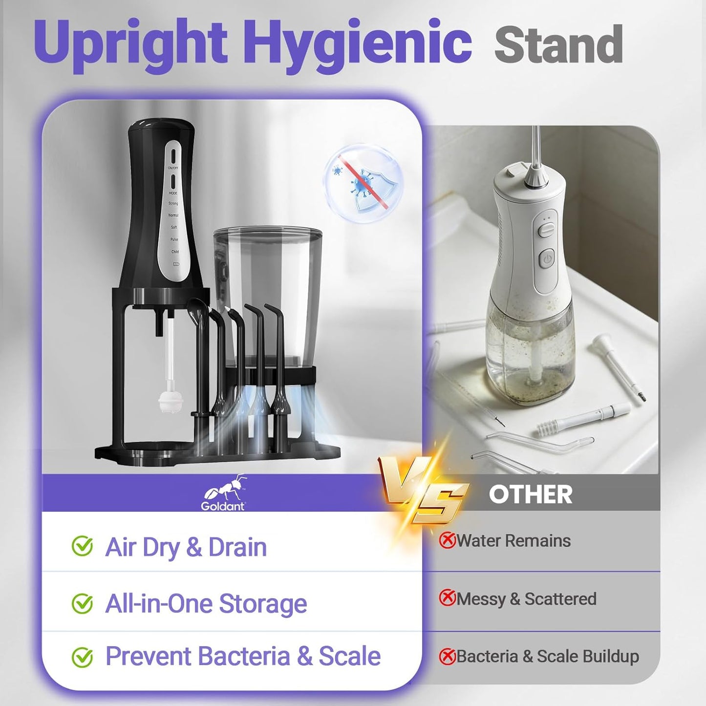 Skiennix 350ML Water Flosser - Cordless & Rechargeable, 5 Modes, 360° Nozzle, IPX7 Waterproof | Portable Black