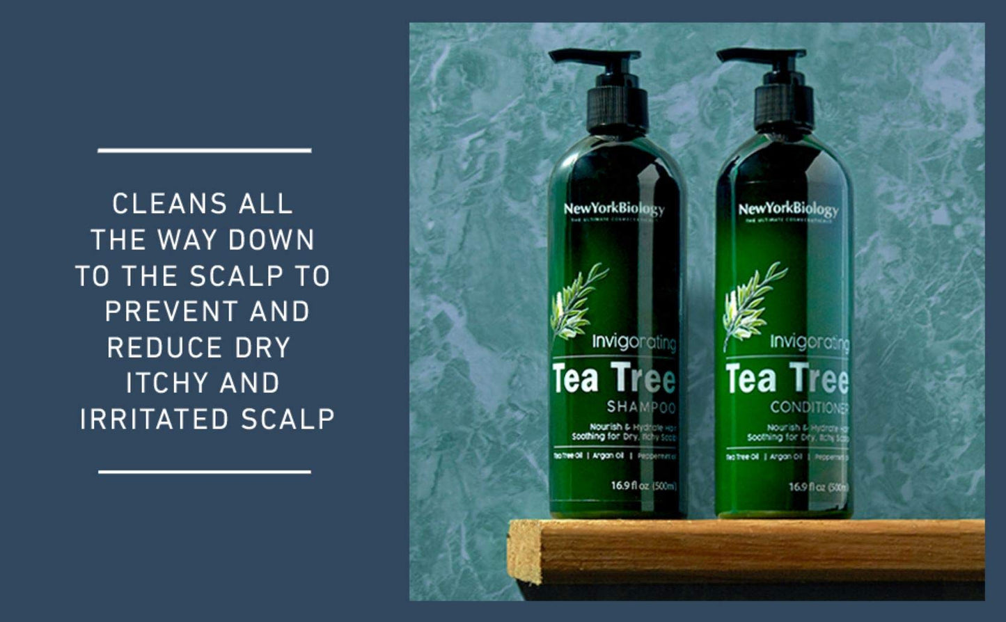 New York Biology Tea Tree Shampoo – Deep Cleanser – Relief for Dandruff and Dry Itchy Scalp – Therapeutic Grade - Helps Promote Hair Growth – 16.9 fl Oz - Pack of 2