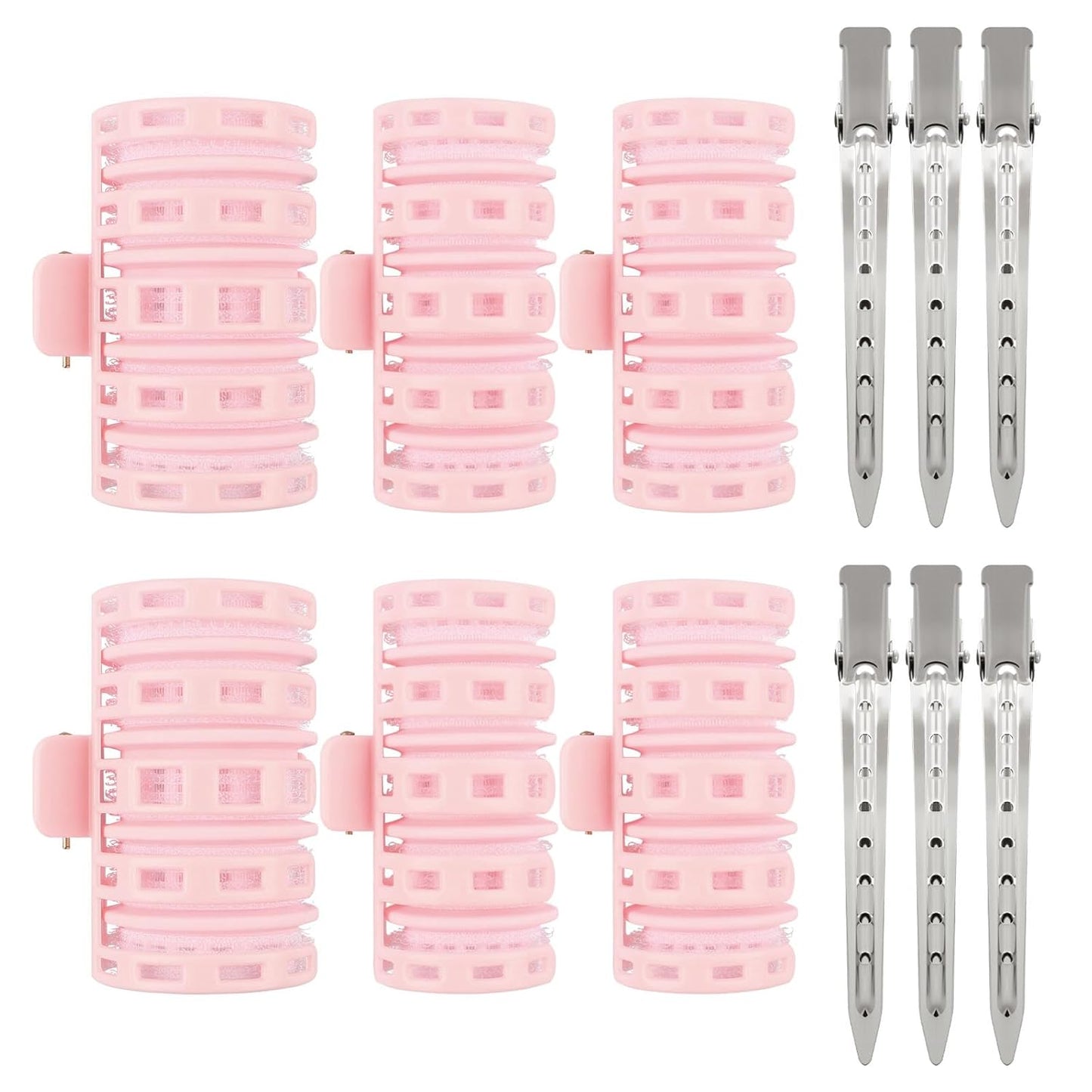Skiennix 2-in-1 Hair Rollers Set - 6 Pcs Curlers with Styling Clips for All Hair Types