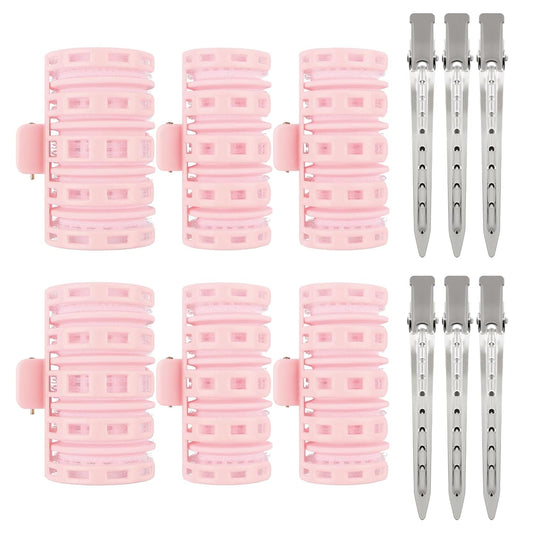 Skiennix 2-in-1 Hair Rollers Set - 6 Pcs Curlers with Styling Clips for All Hair Types