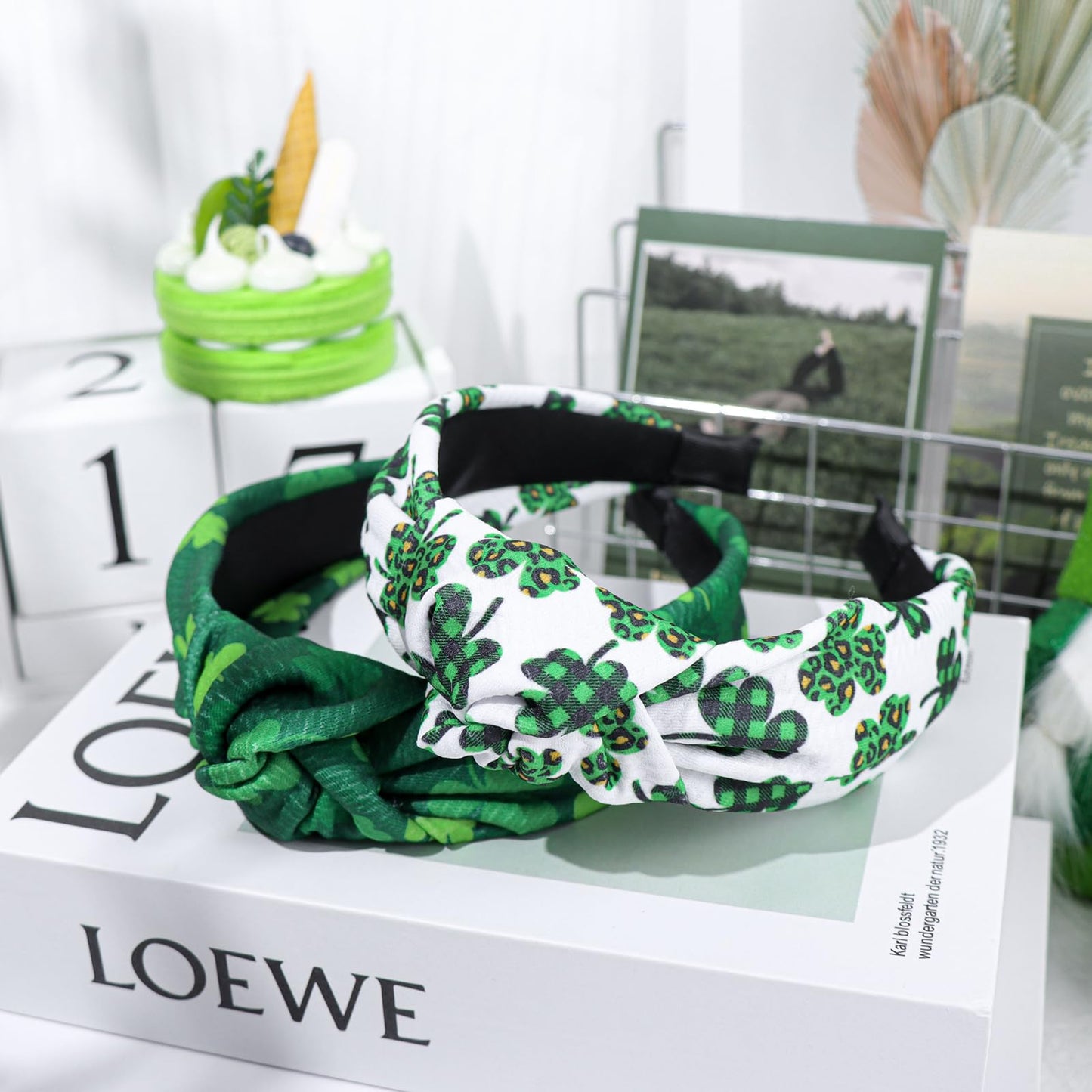 YanJie Knotted Clover Shamrock Headbands - Wide Hair Bands for Women and Girls, St. Patrick's Day Party Gifts