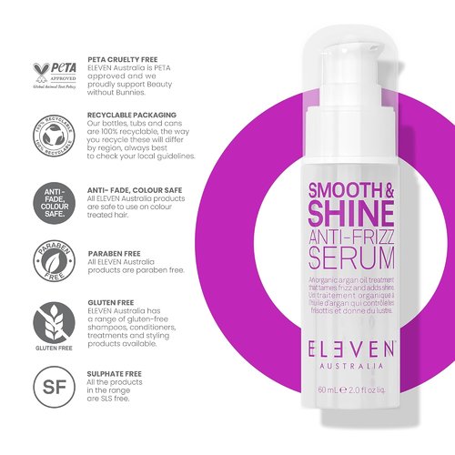 ELEVEN AUSTRALIA Smooth & Shine Anti-Frizz Serum - Tame Frizzy Hair, Add Shine | Lightweight 2 fl oz