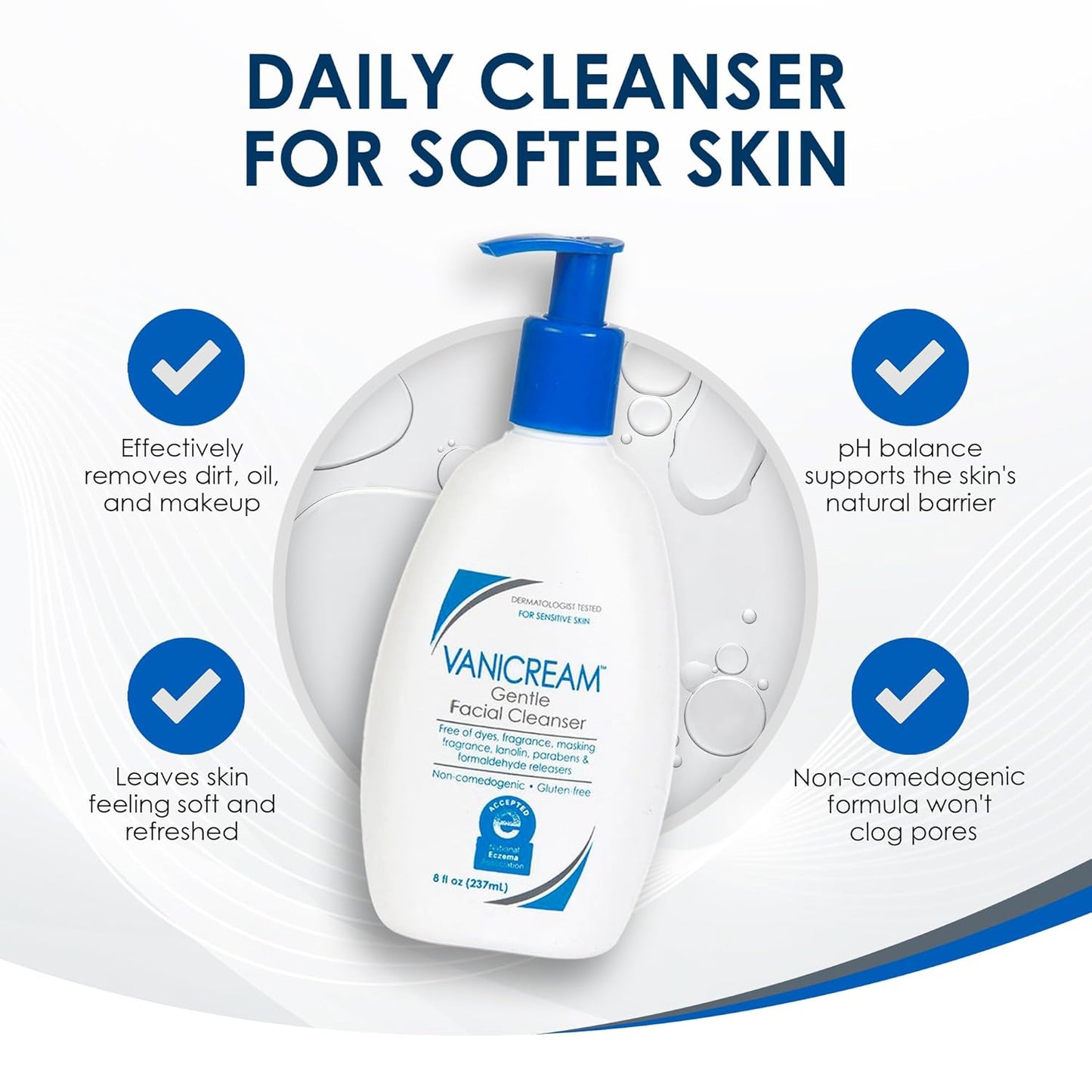 Vanicream Gentle Facial Cleanser - 8 Fl Oz | Irritant-Free Formula for Sensitive Skin