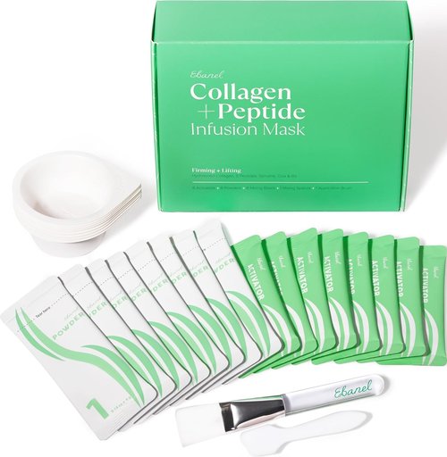 Ebanel Collagen Peptides Face Mask Set - 8 Pack Skin Tightening & Brightening Masks with Niacinamide, Vitamin C & Hyaluronic Acid