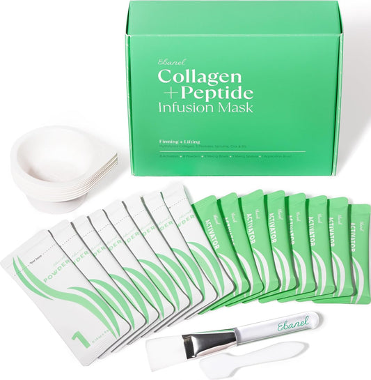 Ebanel Collagen Peptides Face Mask Set - 8 Pack Instant Skin Tightening & Brightening Masks with Niacinamide, Vitamin C & Hyaluronic Acid