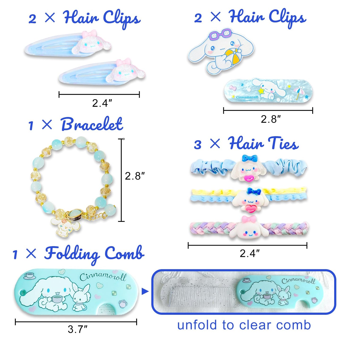 Kawaii Hair Accessories Set, Includes Headband, Hair Clips, Hair Scrunchies, Hair Ties, Cute Hair Clips Set for Girls Kids Gifts