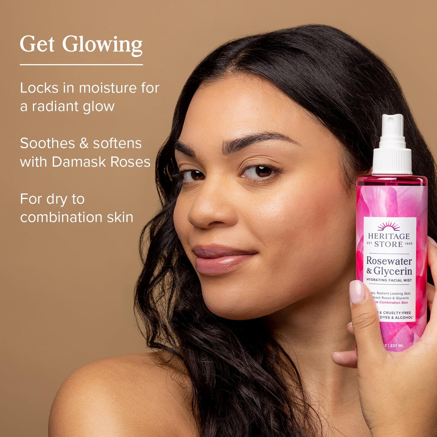 Heritage Store Rosewater & Glycerin Hydrating Facial Mist - Alcohol-Free Spray for Dry Skin, 8 Fl Oz