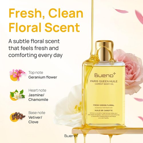 Bueno Paris Queen Carrot Body Oil - Hydrates & Protects Skin with Carrot Extract | 6.7 Fl Oz