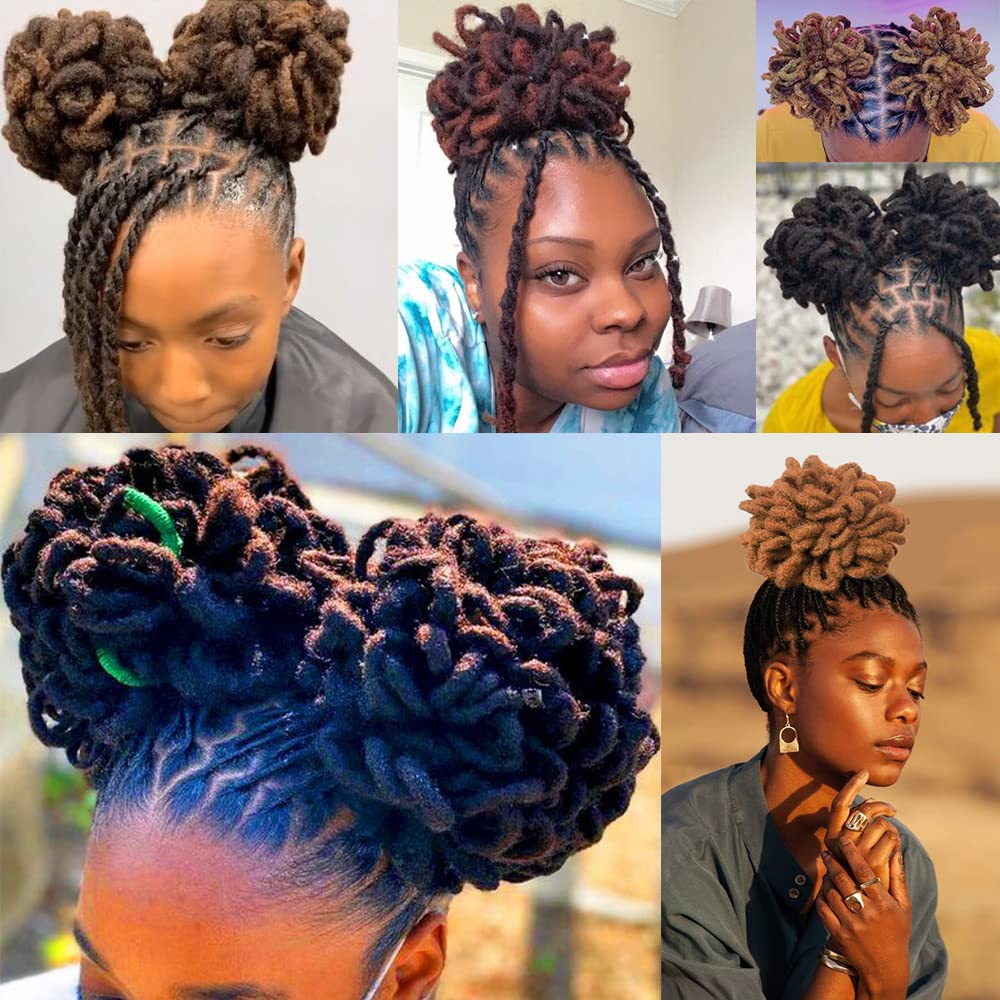 KGBFASS Loc Ponytail Drawstring Dreadlock Bun Petal Curly Faux Locs Braided Ponytails Short Chignon Synthetic Clip in Hair Extensions(4#)