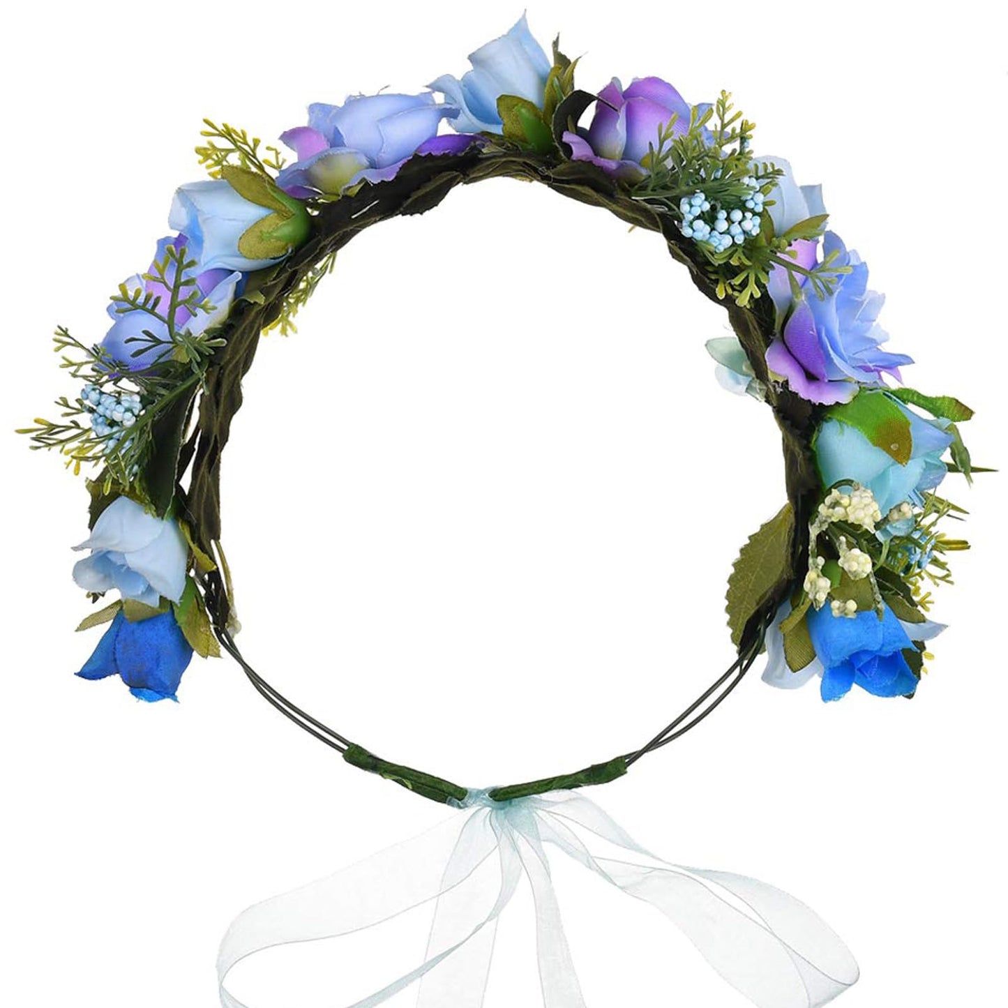 YnimioAOX Handmade Adjustable Flower Wreath Headband Halo Floral Crown Garland Headpiece,H-cerulean