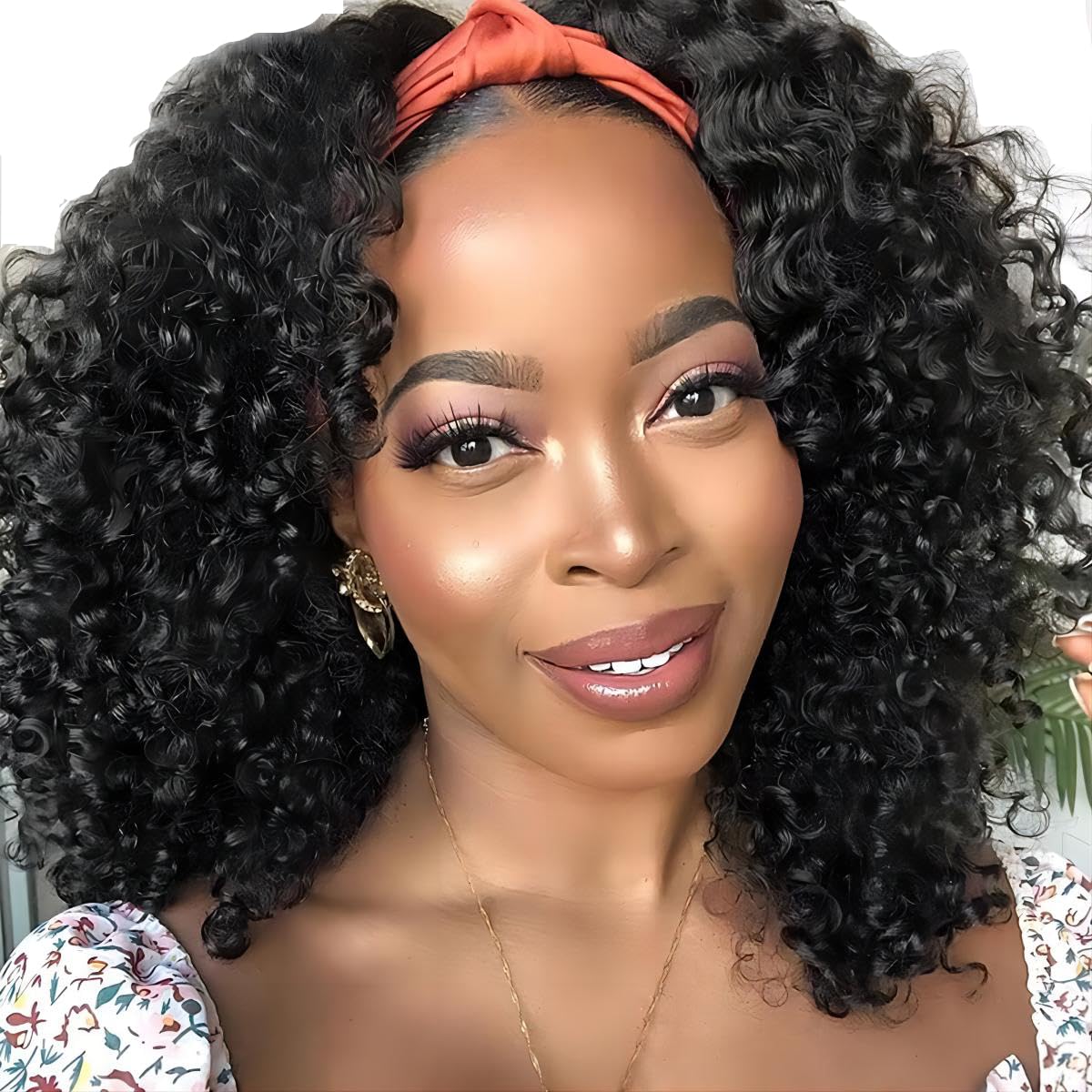 ISEE Headband Wig Human Hair Kinky Curly Human Hair Wigs for Black Women Glueless None Lace Front Wigs 180% Density 18inch