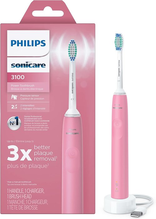 Philips Sonicare 3100 Power Toothbrush - Rechargeable Electric Toothbrush with Pressure Sensor | Deep Pink HX3681/06