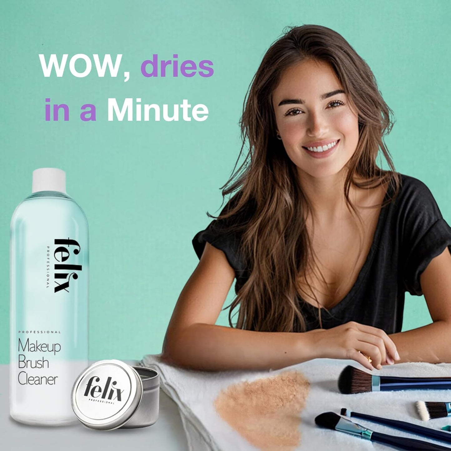 Skiennix Makeup Brush Cleaner - Rinse-Free Deep Clean & Quick Dry - 16 fl oz for Natural & Synthetic Brushes