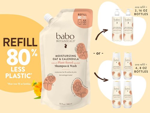 Babo Botanicals 2-in-1 Oat & Calendula Shampoo | Gentle Moisturizing Wash for Sensitive Skin – Vegan & Family Safe
