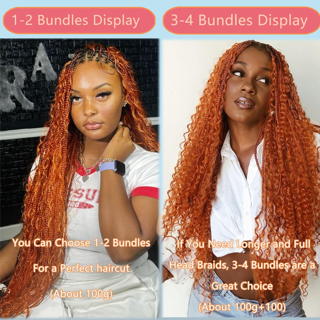 Eileen 18 Inch 50g 1 Bundles Deep Wave Bulk Human Hair for Braiding Curly Human Hair for Boho Braids Water Wet and Wavy Curls Micro Braiding Hair Extensions Brazilian Virgin 350 Ginger Orange