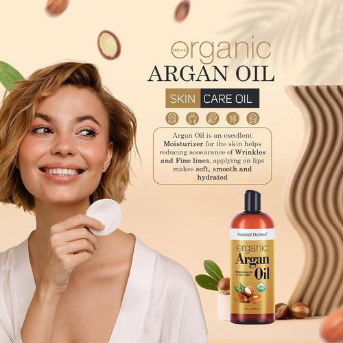 Natural Riches Organic Argan Oil - 16oz Deep Moisturizing Serum for Dry, Damaged Hair & Skin